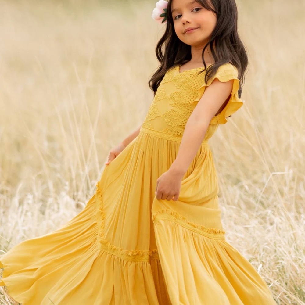 Joyfolie Size 2 Yellow Kids Dress with Lace Accents Joyfolie size 2